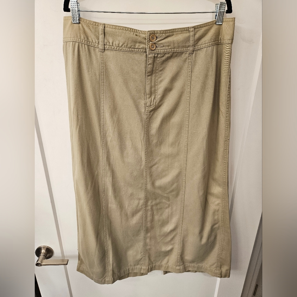 Vintage - Cotton Khaki Sonoma Midi Skirt - Size 16